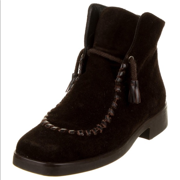 Yves Saint Laurent Shoes - YSL brown suede whipstitch ankle boots SZ 8.5 NWOT